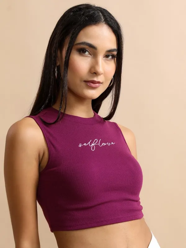  Ketch Women Purple Self Design Fitted Tops