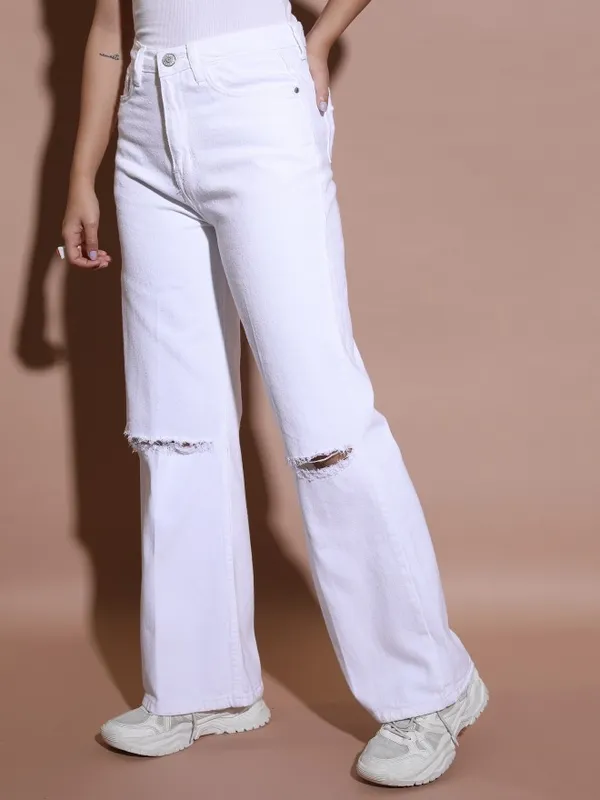  Tokyo Talkies Women White Wide Leg Clean Look Jeans