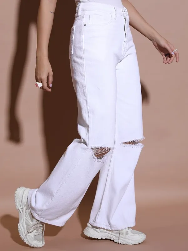  Tokyo Talkies Women White Wide Leg Clean Look Jeans