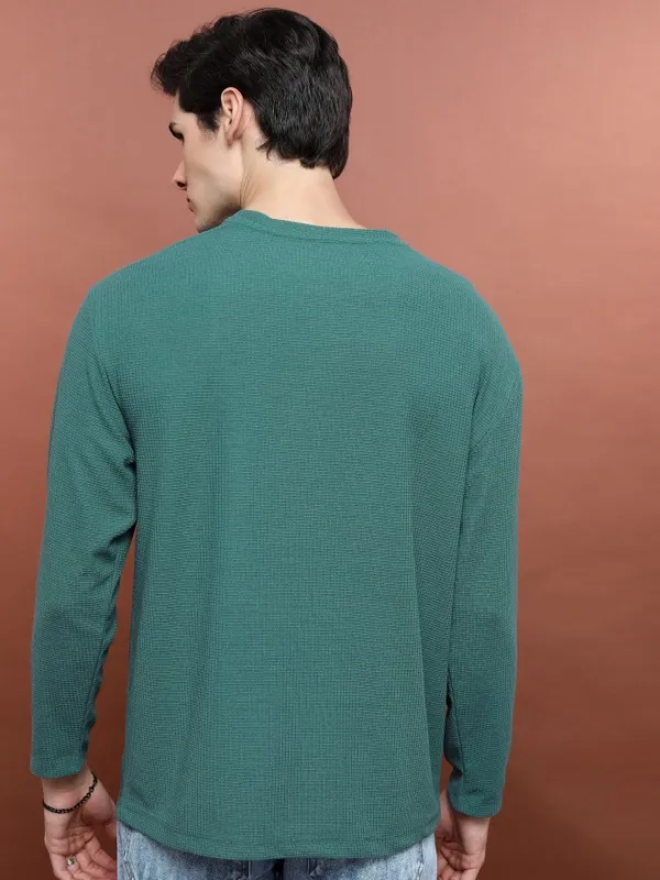  Highlander Men Teal Solid Round Neck T-Shirts