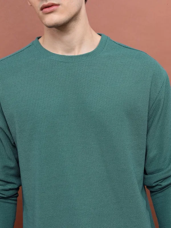  Highlander Men Teal Solid Round Neck T-Shirts
