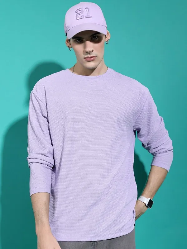  Highlander Men Lavender Solid Round Neck T-Shirts