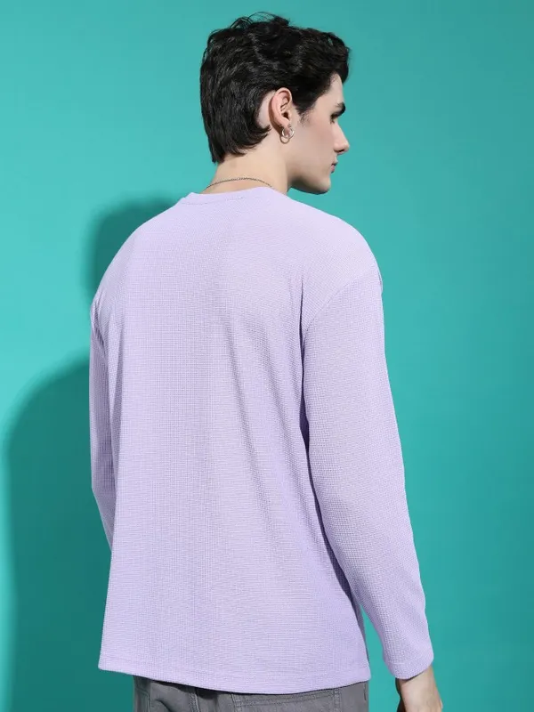  Highlander Men Lavender Solid Round Neck T-Shirts