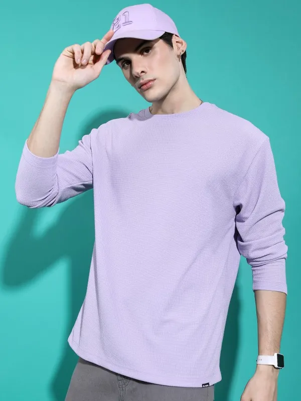  Highlander Men Lavender Solid Round Neck T-Shirts