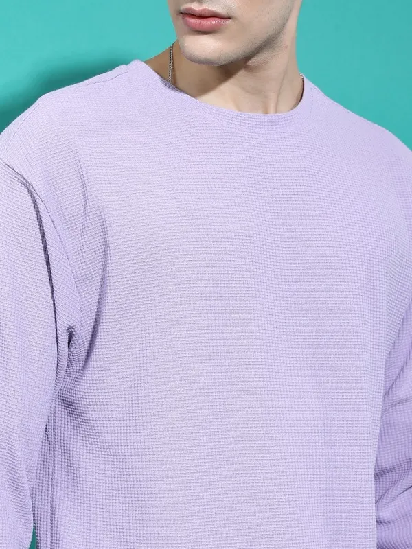  Highlander Men Lavender Solid Round Neck T-Shirts