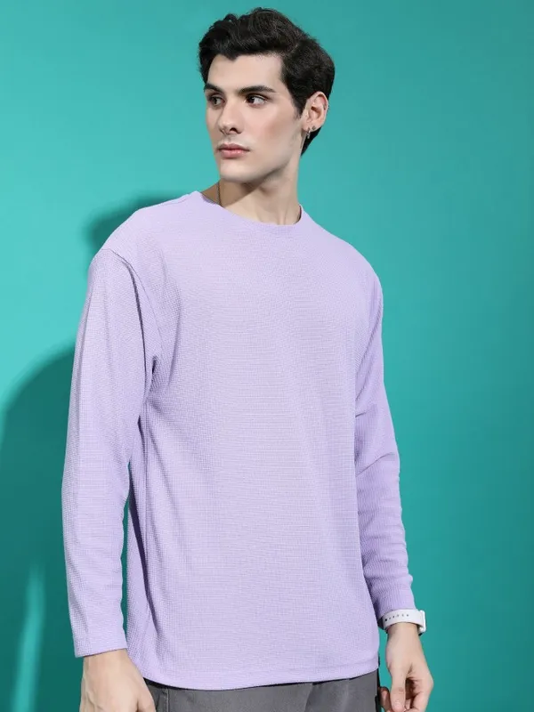  Highlander Men Lavender Solid Round Neck T-Shirts