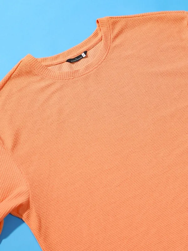 Highlander Men Orange Round Neck Solid Oversized Fit T-Shirt