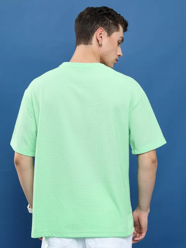 Highlander Men Green Round Neck Solid Oversized Fit T-Shirt