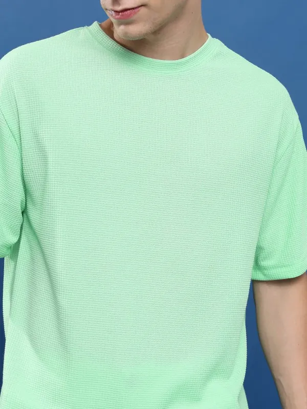 Highlander Men Green Round Neck Solid Oversized Fit T-Shirt