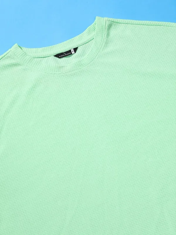 Highlander Men Green Round Neck Solid Oversized Fit T-Shirt