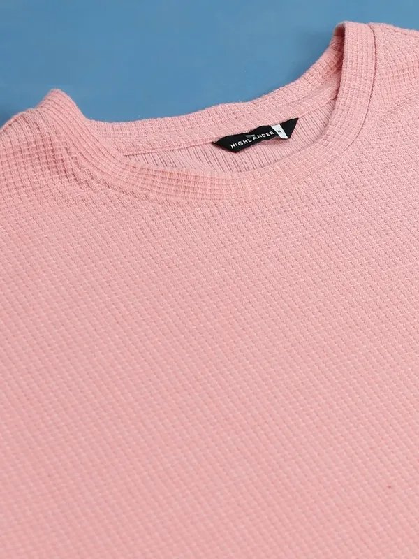 Highlander Men Peach Solid Oversized Fit T-Shirt