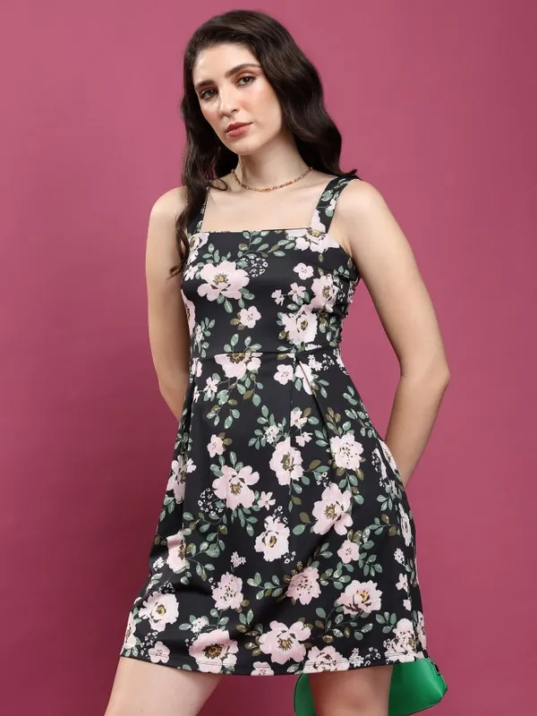  Tokyo Talkies Women Black Printed A-Line Dresses