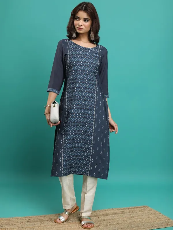  Vishudh  Women Blue Printed Straight Kurtas