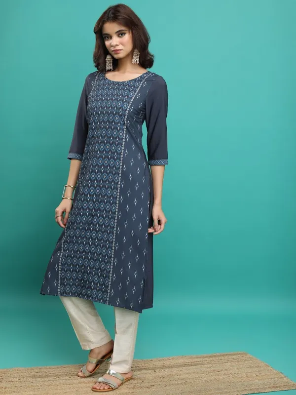  Vishudh  Women Blue Printed Straight Kurtas