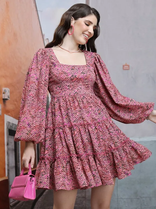  Ketch Women Pink Printed Fit And Flare Dresses