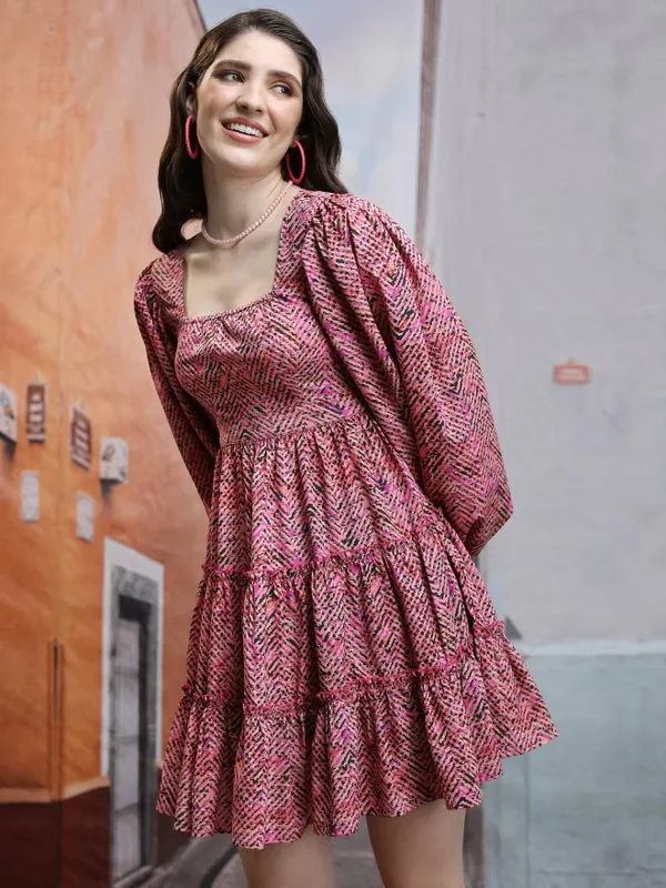  Ketch Women Pink Printed Fit And Flare Dresses