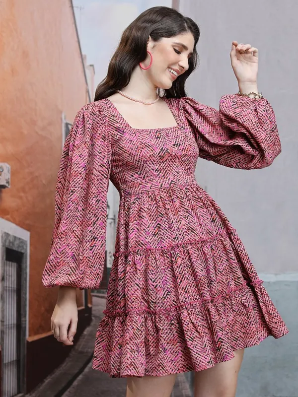  Ketch Women Pink Printed Fit And Flare Dresses