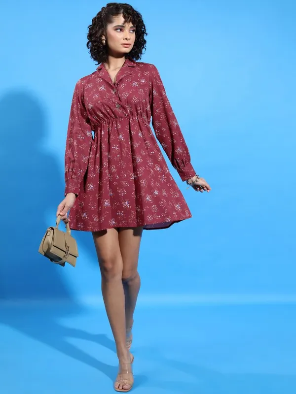  Ketch Women Maroon Printed A-Line Dresses