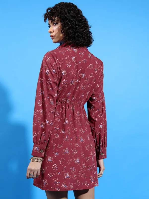  Ketch Women Maroon Printed A-Line Dresses