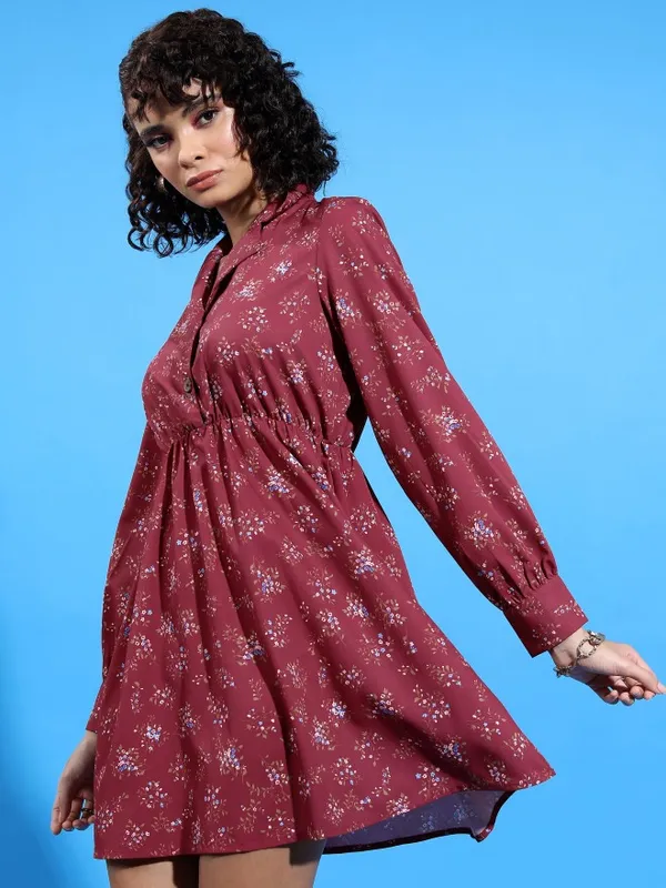  Ketch Women Maroon Printed A-Line Dresses
