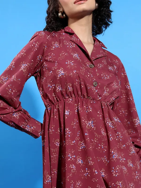  Ketch Women Maroon Printed A-Line Dresses