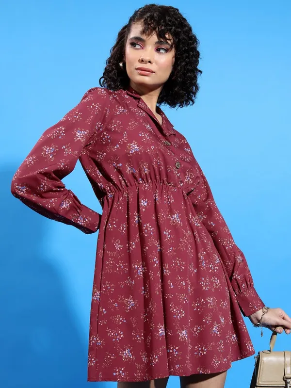  Ketch Women Maroon Printed A-Line Dresses