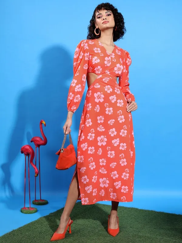  Tokyo Talkies Women Orange Printed Maxi Dresses