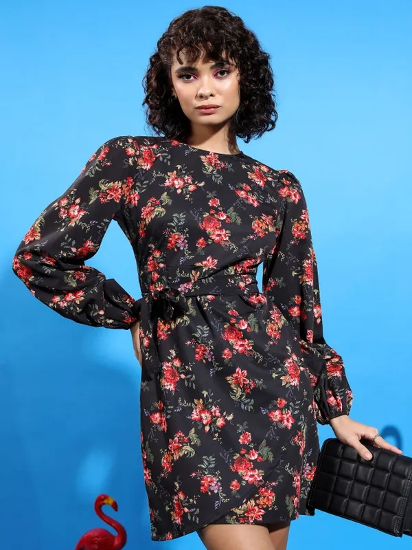 Tokyo Talkies Women Black Printed Wrap Dresses