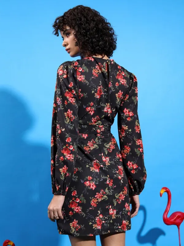  Tokyo Talkies Women Black Printed Wrap Dresses