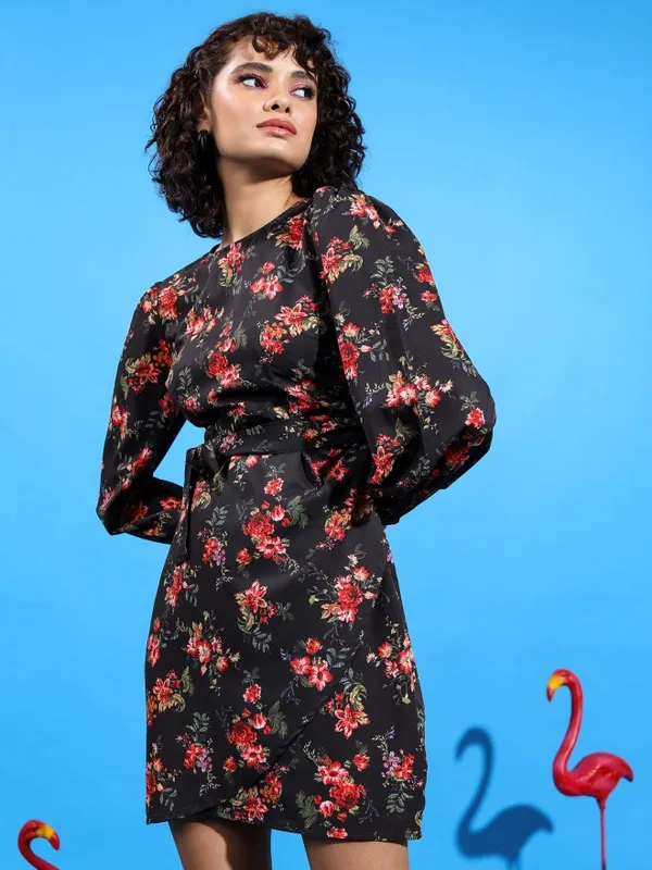  Tokyo Talkies Women Black Printed Wrap Dresses