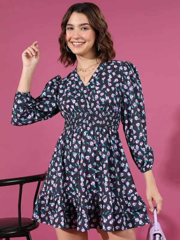  Tokyo Talkies Women Black Printed Wrap Dresses