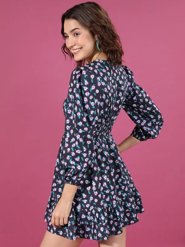  Tokyo Talkies Women Black Printed Wrap Dresses