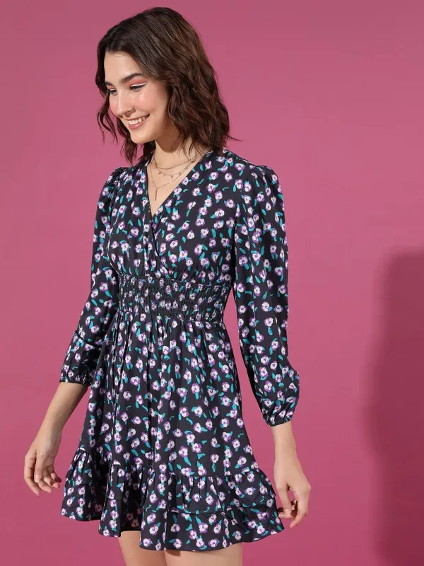  Tokyo Talkies Women Black Printed Wrap Dresses