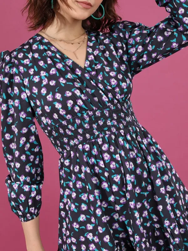  Tokyo Talkies Women Black Printed Wrap Dresses