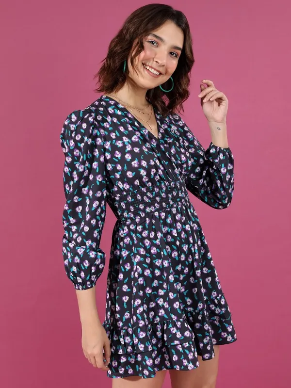  Tokyo Talkies Women Black Printed Wrap Dresses