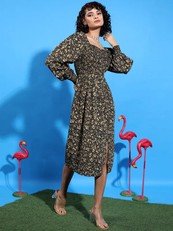 Tokyo Talkies Women Black Printed A-Line Dress