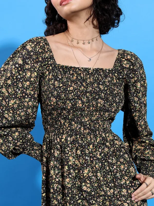 Tokyo Talkies Women Black Printed A-Line Dress