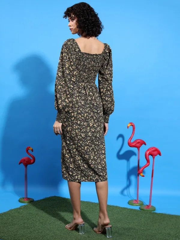 Tokyo Talkies Women Black Printed A-Line Dress