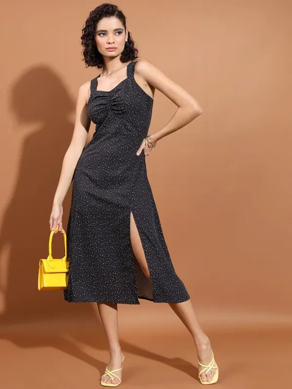 Tokyo Talkies Women Black Printed A-Line Dress