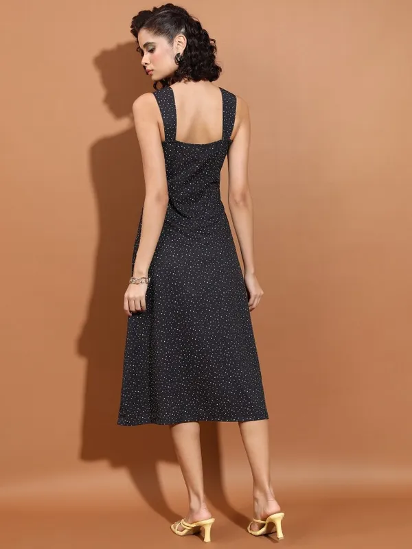 Tokyo Talkies Women Black Printed A-Line Dress