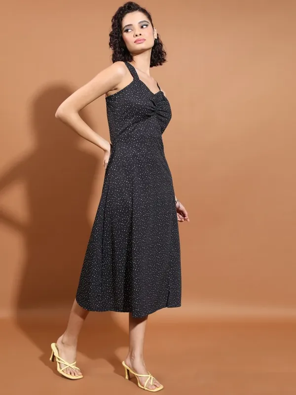 Tokyo Talkies Women Black Printed A-Line Dress