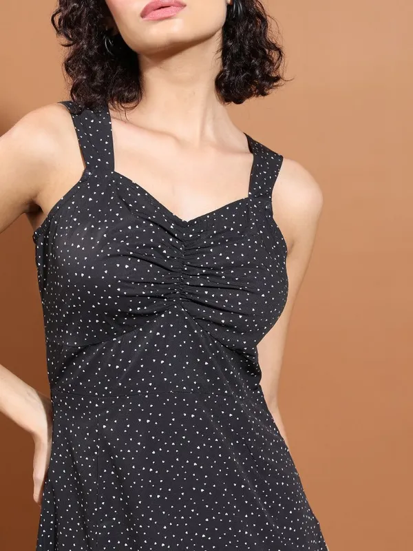 Tokyo Talkies Women Black Printed A-Line Dress