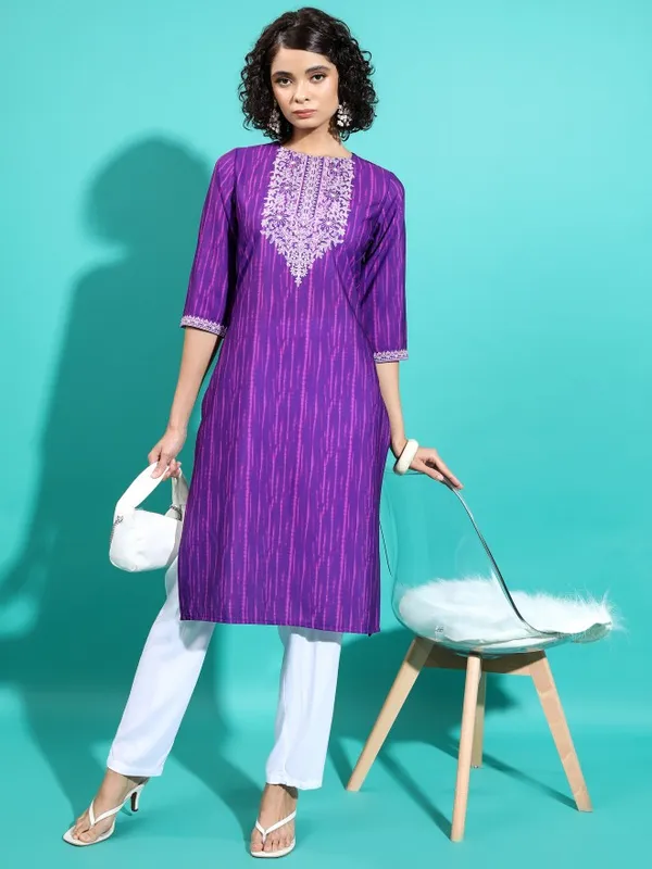  Vishudh  Women Purple Printed Straight Kurtas