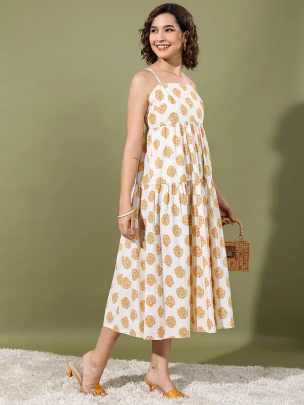 Vishudh women Cream Printed Maxi Dress