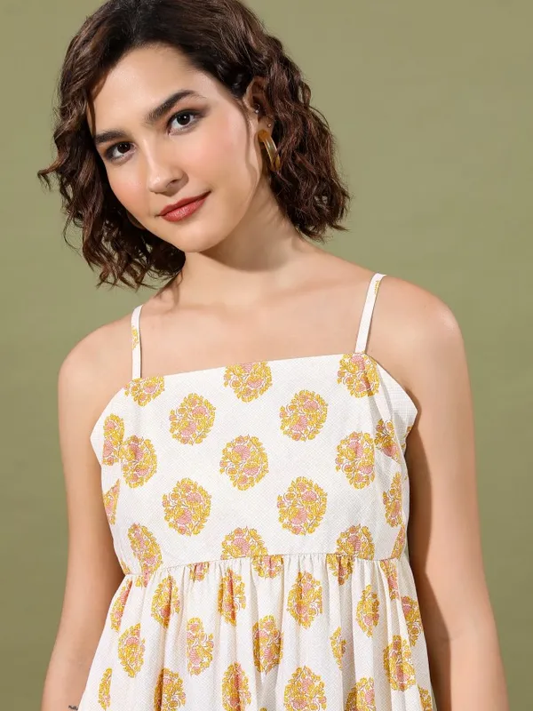 Vishudh women Cream Printed Maxi Dress