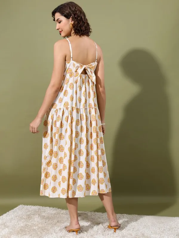 Vishudh women Cream Printed Maxi Dress