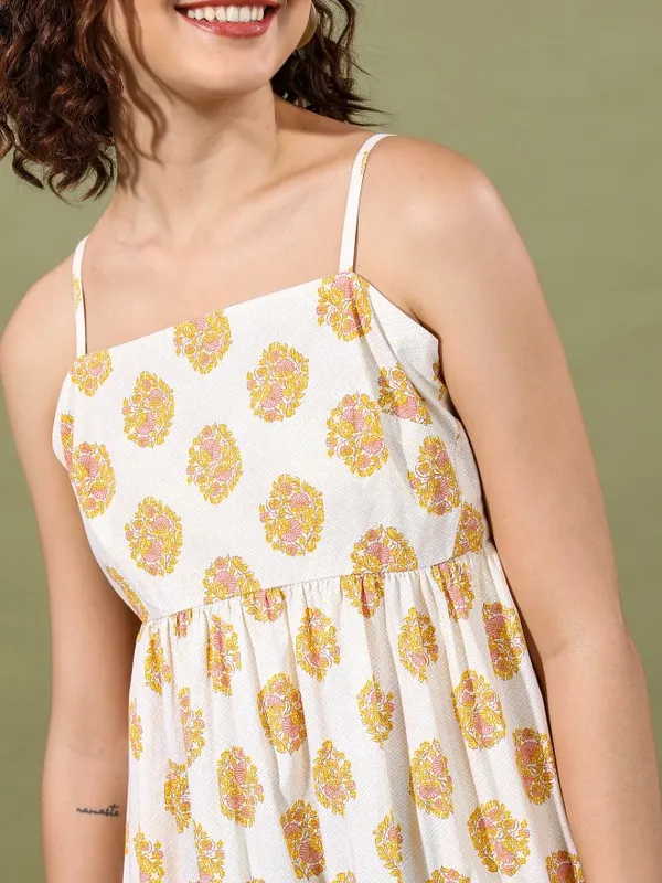 Vishudh women Cream Printed Maxi Dress