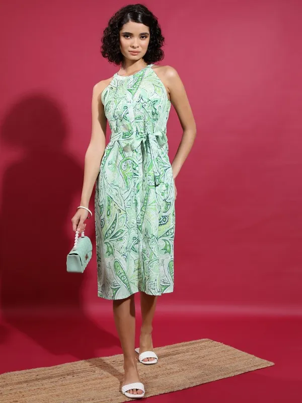  Vishudh Women Green Printed A-Line Dresses