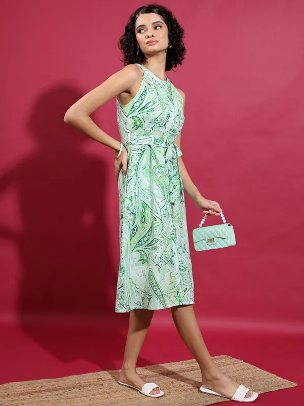  Vishudh Women Green Printed A-Line Dresses