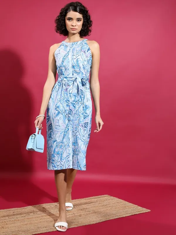  Vishudh Women Blue Printed A-Line Dresses